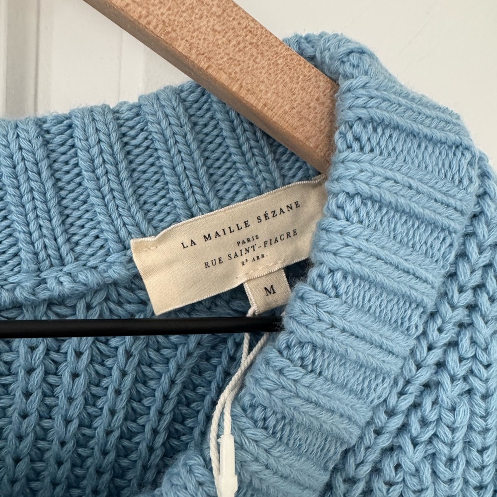 Sezane Paolo Chunky Light Blue Rib Knit Button Cardigan - Picture 7 of 8